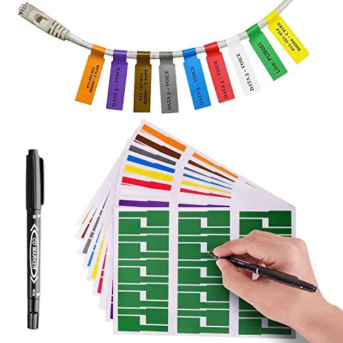 Stück Kabelbeschriftung mit Markierstift, Geeignet für Laserdrucker, 18 Blatt A4 × 30 Stück, 9 Farben 540