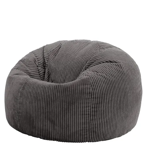 Icon Kingston Sitzsack - Dunkelgrau, flauschiger Cord Sitzsack für Erwachsene, ideal zum Entspannen und Mitnehmen