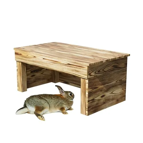 QLS Holzhaus Kleintierhaus Nagerhaus Haus für Kaninchen Meerschweinchen Kleintier Holz Höhle Geölt Geflammt
