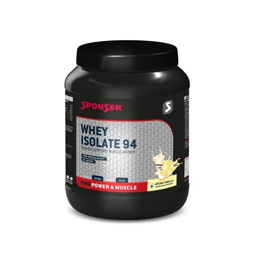 Sponser Whey Isolate 94 Proteinpulver Vanille 850g - Power-Produkte, reines Whey Isolate mit maximalem Eiweißgehalt, laktosefrei und ideal für Muskelaufbau und Regeneration.