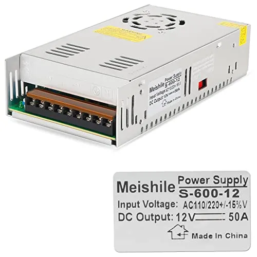 MEISHILE Netzteil DC 12V 50A 600W - Transformator für universelle Eingangsspannung, kompakt und leistungsstark mit Überhitzungsschutz und langer Lebensdauer, ideal für LEDs und elektronische Geräte.