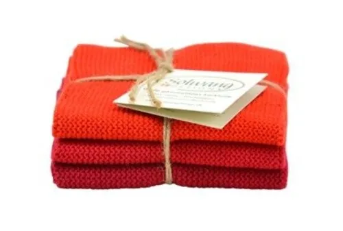 Solwang Wischtücher "Rot Kombi BIO" 3er-Pack Küche 100 % Bio Baumwolle