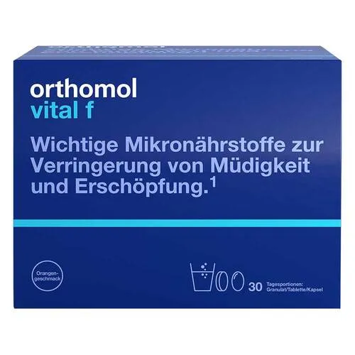 Orthomol Vital f Granulat/Tablette/Kapsel Orange 30er-Packung - Nahrungsergänzungsmittel mit wichtigen Mikronährstoffen zur Verringerung von Müdigkeit und zur Unterstützung des Energiestoffwechsels. Ideal für mehr Vitalität im Alltag.