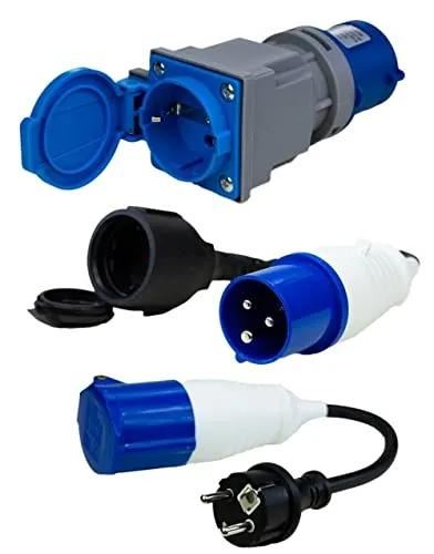 CEE Adapter 3er Set - Schuko auf CEE Steckdose - Praktisches 3er Set CEE Adapter für den professionellen Einsatz. Robuste Bauweise, spritzwassergeschützt (IP 44) und bis zu 3500 W belastbar. Ideal für sicheres und effizientes Arbeiten im Außenbereich.