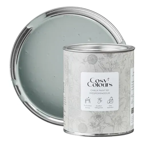 MissPompadour Kreidefarbe für Möbel grün 750ml, Relaxed Green - Holzfarbe, Holzlack matt innen - Möbellack, Möbelfarbe ohne Schleifen - Kreidefarbe für Holz - CosyColours
