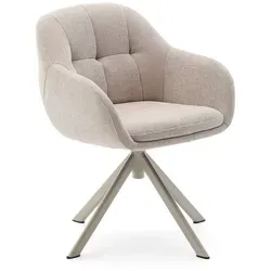 Kave Home Stuhl Dorina aus Stoff in Beige - Stylischer Küchen- und Esszimmerstuhl aus hochwertigem Stoff, ideal für gemütliche Essbereiche. Bequeme Polsterung und modernes Design sorgen für einen einladenden Look.