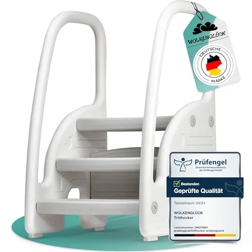 WOLKENGLÜCK® Tritthocker Kinder (3 Stufen) - Rutschfester Kinder Hocker von 1,5 bis 6 Jahre (Belastbar bis 70 kg) - Kindertreppe für Badezimmer, Waschbecken, Küche oder Toilette - Kinderhocker