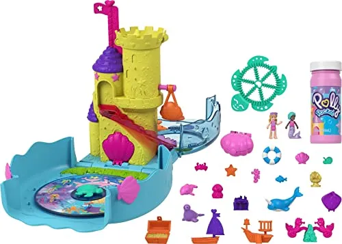 Polly Pocket HHH51 - Blubber Aquarium, Unterwasserthema, 2 Seifenblasenfunktionen, Pool, Polly & Meerjungfrauenpuppe, Seifenblasenlösung, 18 Zubehörteile, Spielzeug Geschenk für Kinder ab 4 Jahren