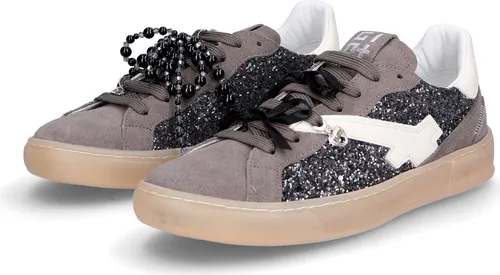 Gio+ Damen Sneaker grau Glitzer - Stylische Sneaker für Damen aus hochwertigem Rauleder und Glitzer-Synthetik, mit Wechselfußbett und bequemem Futter aus Leder und Frottee.
