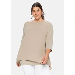 Sheego Blusenshirt "Große Größen" Damen Gr. 44/46 beige - Elegantes Blusenshirt in leichter A-Linie mit Zipfelsaum, ideal für modische Business-Outfits. Aus zarter Viskose und weichem Jersey für höchsten Tragekomfort.