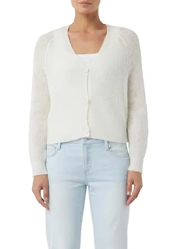 Damen Cardigan COMMA CASUAL IDENTITY, Größe M, sanftes Weiß - Strickjacke für Damen in relaxed fit, taillenlang mit V-Ausschnitt aus hochwertigem Alpakamix – ideal für einen stilvollen und gemütlichen Look im Alltag.