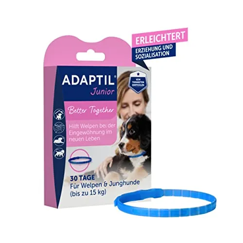 ADAPTIL Junior Halsband - Entspannungs- & Anti-Stress-Mittel für Hunde, fördert das Wohlbefinden von Welpen bis 37,5 kg und unterstützt die Eingewöhnung und Sozialisation.