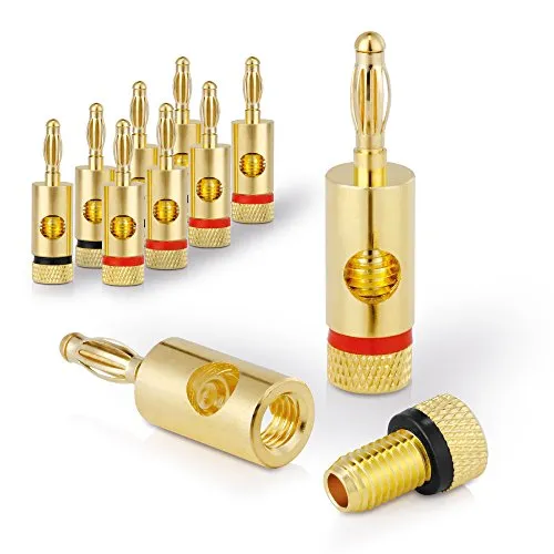 Sonero Bananenstecker Premium (8er-Set) für alle Lautsprecherkabel mit einem Durchmesser von max. 6mm², 4 Stück mit Farbcodierung (4x rot, 4x schwarz), 24k vergoldet