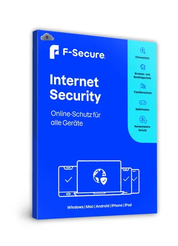 F-Secure Internet Security 2025 - Vollversion der Sicherheitssoftware für umfassenden Schutz beim Online-Banking und Surfen. Schützt vor Malware, Ransomware und Phishing, ideal für Familien und ältere Geräte.