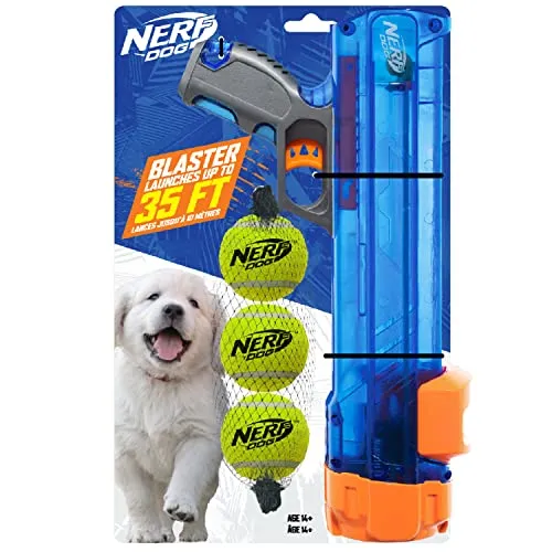 Nerf Dog Durchsichtig Tennisball Blaster mit 3 Bällen - Spielzeug für Hunde, ideal für aktive Spiele im Freien und sorgt für stundenlangen Spaß mit den mitgelieferten Bällen.