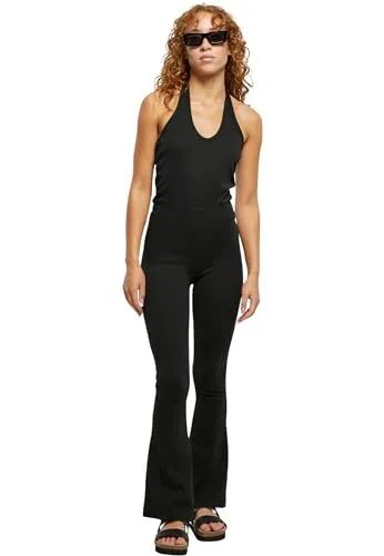Urban Classics Damen Jumpsuit – Schwarz, Gr. XS - Feminin und stylisch: Dieser rückenfreie Jumpsuit mit Neckholder und ausgestellten Beinen kombiniert höchsten Tragekomfort mit einem modischen Slim Fit. Ideal für jeden Anlass!