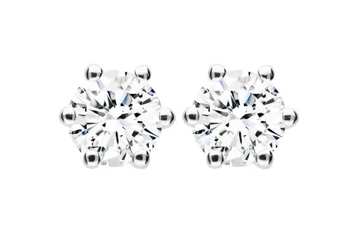 LÖB Damen Ohrstecker 925 Silber rhodiniert mit Zirkonia Strass Stein Stecker Diamant Form Ohrringe Stecker Rund Klein Weiß 6mm