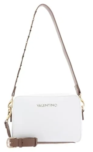 Valentino Damen Alexia Handbag, Bianco/Cuoio - Umhängetasche mit eleganter Kamera-Design, ideal für stilbewusste Frauen, die Qualität und Stil schätzen.