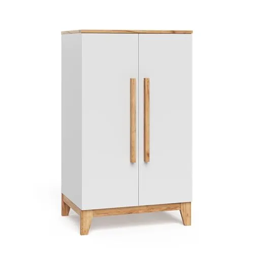 VitaliSpa Kinderkleiderschrank Malia, Weiß/Artisan, 70 x 120 cm - Praktischer Kinderkleiderschrank mit verstellbaren Einlegeböden und Kleiderstange. Bietet optimalen Stauraum für Kleidung und Spielzeug und passt perfekt in jedes Kinderzimmer.