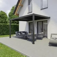 Ximax Pergola Shade Aluminium Wandmontage 400 cm x 300 cm Dunkelgrau - Robuste Aluminium-Pergola mit verstellbarem Lamellendach, ideal für Wandmontage. Witterungsbeständig und langlebig, mit innovativem Entwässerungssystem für optimalen Schutz im Garten.