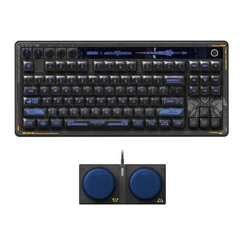 8BitDo Mechanical Keyboard - Mecha Break Edition - Gamepads für PC mit retro Design und moderner Funktionalität, ausgestattet mit Kailh Glaze Jellyfish Pro Schaltern für leise Tastenanschläge und RGB-Beleuchtung für individuelles Gaming-Erlebnis.