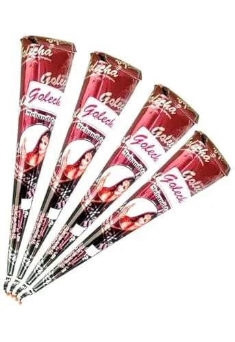 Golecha Rotbraun 4er-Pack (je 25 g) - Haarfarben mit Henna - Ideal für Hochzeiten und Feste, sorgt für gleichmäßige Farbe und geschmeidigen Fluss in jedem Cone.