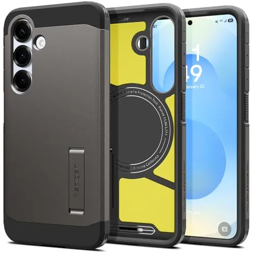 Spigen Tough Armor (AI) MagFit Hülle für Samsung Galaxy S25 - Gunmetal - Standard Handyhüllen mit integriertem Magnet für MagSafe-Kompatibilität und AI-gestütztem Stoßschutz, ideal für optimalen Schutz und Komfort.
