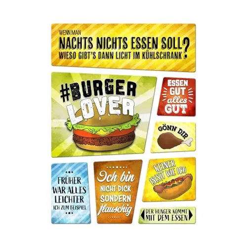 Kühlschrankmagnete 8er Set mit Sprüchen zum Thema Essen Kühlschrank Burger