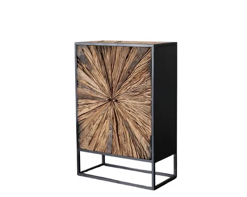 baario Highboard MERID aus Altholz & Metall, handgefertigt im einzigartigen Stern Design - Kommode aus recyceltem Mangoholz und Metall, fertig montiert und ideal für ein individuelles Wohnambiente. Maße: 70x35x105 cm, einzigartiges Design für stilvolle Akzente.