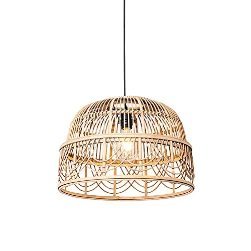 Qazqa Orientalische Hängelampe Michelle - Hängeleuchte aus Rattan mit E27-Fassung, dimmbar und ideal für Wohnzimmer oder Schlafzimmer. Bringt orientalischen Flair in Ihr Zuhause.