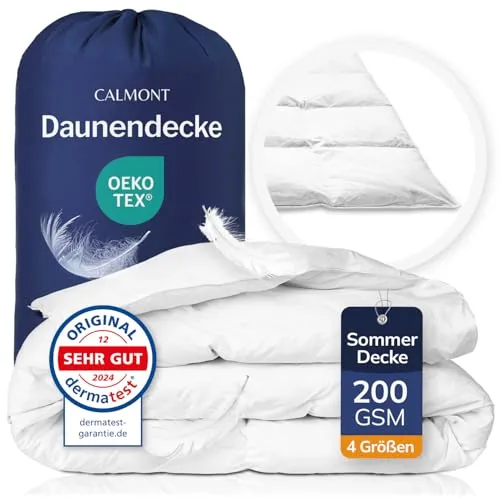 CALMONT Daunen Bettdecke 155x220 - Allergikerfreundlich & Oeko-Tex geprüft - Bettdecken mit 100% extra weichen Federn & Daunen, ideal für Allergiker, atmungsaktiv und pflegeleicht für erholsamen Schlaf.