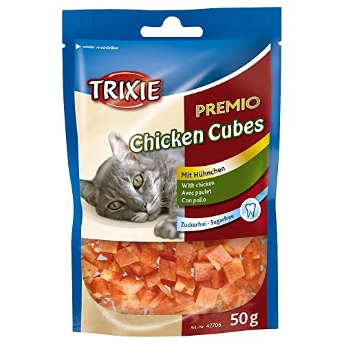 TRIXIE Premio Chicken Cubes 50 g - Leckerer Katzensnack mit 73% Hühnerfleisch, ohne Zusatzstoffe und Zucker, ideal für ernährungssensible Katzen