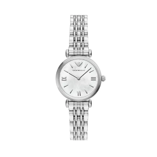 Emporio Armani Damen Quarzuhr – Elegante Analog Uhr - Elegante Armbanduhr für Damen mit Quarz-Antrieb und silbernem Edelstahl-Gehäuse. Wasserdicht bis 3 bar, ideal für den täglichen Gebrauch und besondere Anlässe.