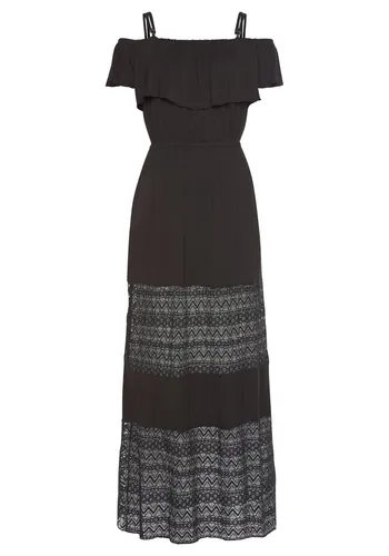 LASCANA Maxikleid mit Spitzeneinsätzen im Rockteil, schulterfreies Sommerkleid schwarz 34