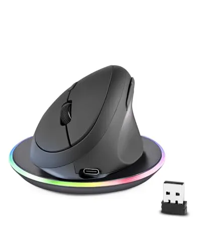Perixx PERIMICE-719RX Kabellose Ergonomische Vertikale Maus - Ergonomisches Design für natürliche Handhaltung, ideal für lange Arbeitszeiten. Unterstützt kabelloses und USB-C Laden. Optimale Passform für kleine bis mittlere Hände und leise Klicktasten für konzentriertes Arbeiten.
