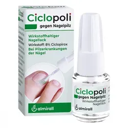 Ciclopoli gegen Nagelpilz - Effektive Behandlung von Nagelpilz - Arzneimittel zur Behandlung von Nagelpilz bei Erwachsenen. Mit dem bewährten Wirkstoff Ciclopirox dringt es tief ein und verhindert ein Wiederaufflammen der Infektion.