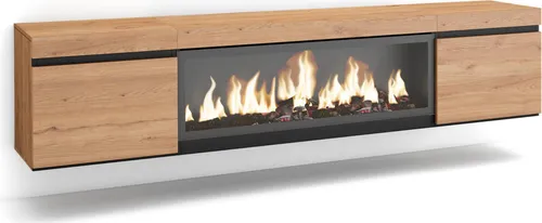 SKRAUT HOME Wohnzimmer-TV-Schrank mit XXL-Elektrokamin - Moderne TV-Halterung für Geräte bis 80“, mit großem Stauraum und realistischer LED-Kamin-Optik für gemütliche Abende.