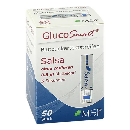 Glucosmart Salsa Blutzuckerteststreifen Dose 50 ST - Blutzuckermessgeräte: Handlicher Teststreifen für das GlucoSmart Salsa Messgerät, zuverlässig bei extremen Temperaturen und bis 3000 Meter einsetzbar.
