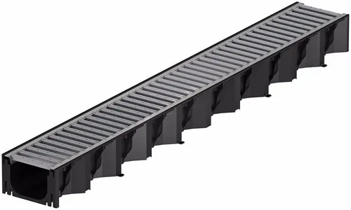 ACO Self® Hexaline 2.0 Entwässerungsrinne mit verzinktem Stegrost - Robuste Entwässerungsrinne aus Kunststoff mit einfacher Montage und optimierter Rostarretierung. Ideal für effektive Wasserableitung im Außenbereich.