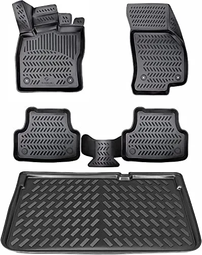 ELMASLINE 3D Gummimatten & Kofferraumwanne Set für Peugeot Rifter ab 2018 L2 (Langer Radstand) | Zubehör Fußmatten Kofferraum