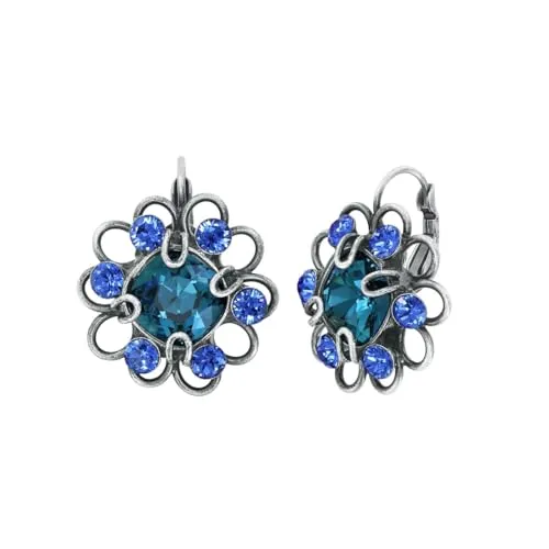 Konplott: Ohrringe Gem Rocks, große aufwendige Kristallblüten-Ohrringe mit Klappbügel, für Damen/Frauen (türkis-blau)