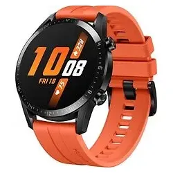 Huawei Watch GT 2 46 mm schwarz am Silikonarmband sunset orange