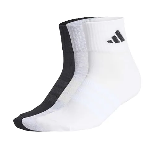 adidas Unisex Cushioned Sportswear Ankle Socks 3 Pair Pack, medium grey heather/white/black, 40-42