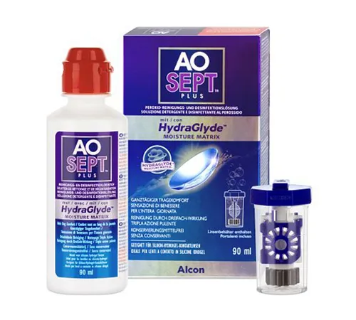 Alcon AOSEPT® PLUS HydraGlyde 90 ML – Kontaktlinsenpflege - Effektives Kontaktlinsenpflegemittel mit HydraGlyde-Technologie für optimale Feuchtigkeitsbindung. Ideal für empfindliche Augen und sorgt für langanhaltenden Tragekomfort.