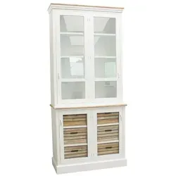 Casa Padrino Landhausstil Vitrinenschrank Antik Weiß / Naturfarben 93 x 40 x H. 200 cm - Landhausstil Kollektion