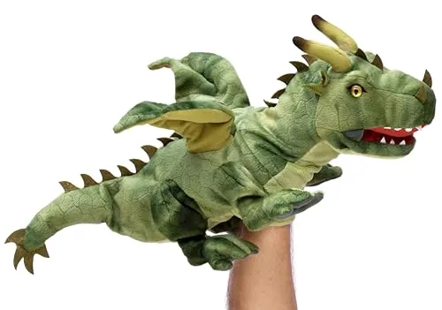Uni-Toys Handpuppe Drache (grün) 49 cm – Plüschtier für kreative Spiele - KREATIV: Die grüne Drachen-Handpuppe von Uni-Toys begeistert mit flauschigem Design und regt die Fantasie an. Ideal für Spiele, Geschenke und Sammeln – Qualität, die begeistert!