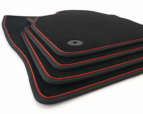Fußmatten passend für Skoda Octavia 3 (5E) und 4 (NX) Combi RS Premium Velours Automatten Set 4X Schwarz, Zierstreifen Rot, Tuning Matten Set Original Qualität