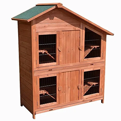 Melko Hasenstall Kleintierhaus - 4 Etagen, 113 x 128 x 55 cm, wetterfest und ideal für 1-4 Kaninchen mit 4 Rampen und Schutz vor Raubtieren