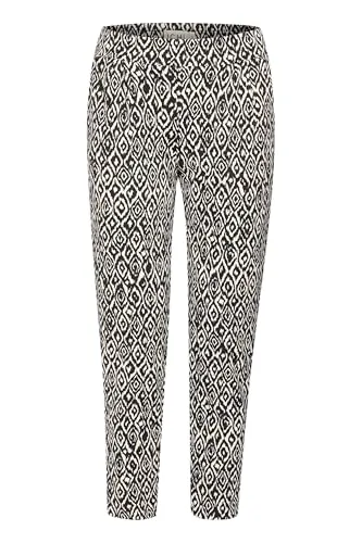 ICHI IHKATE Damen Hose Stoffhose mit Eingrifftaschen Gummizug Gemustert Regular fit, Größe:L, Farbe:Black Ikat AOP (203344)