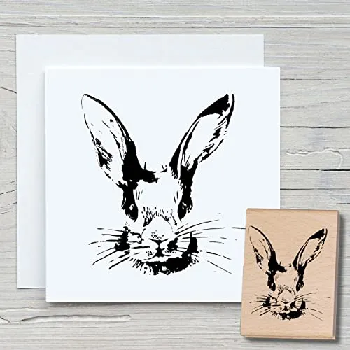 NEWSTAMPS Stempel Hasenkopf Motivstempel groß aus Holz & Gummi zum Karten basteln, Holzstempel, Ostern, Osterkarte, Osterhase, Scrapbook, Textilstempel, Deko, Kinder